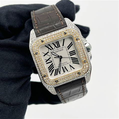 cartier santos.gold|cartier santos diamond bezel.